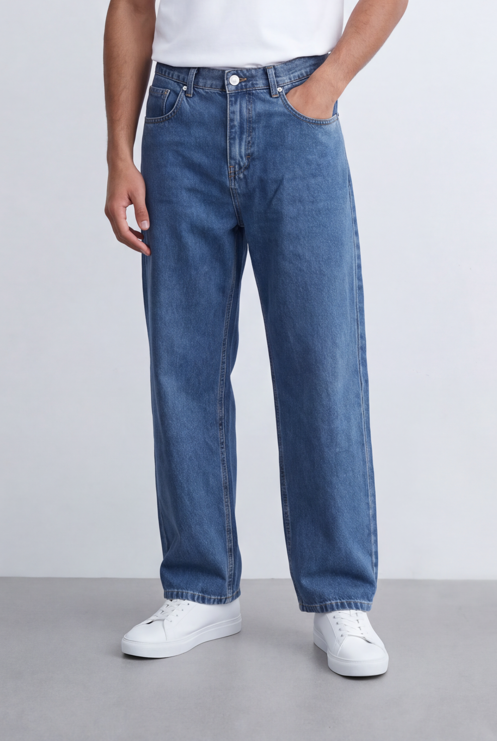 Men's Tomato Store Washed Denim Pants Classic Five-Pocket Design Wide Leg