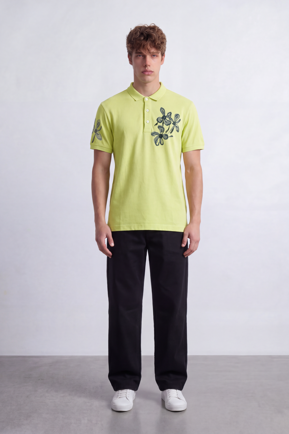Men's Tomato Store Pique Polo T-Shirt Botanical Floral Graphic Chest And Sleeve Detail
