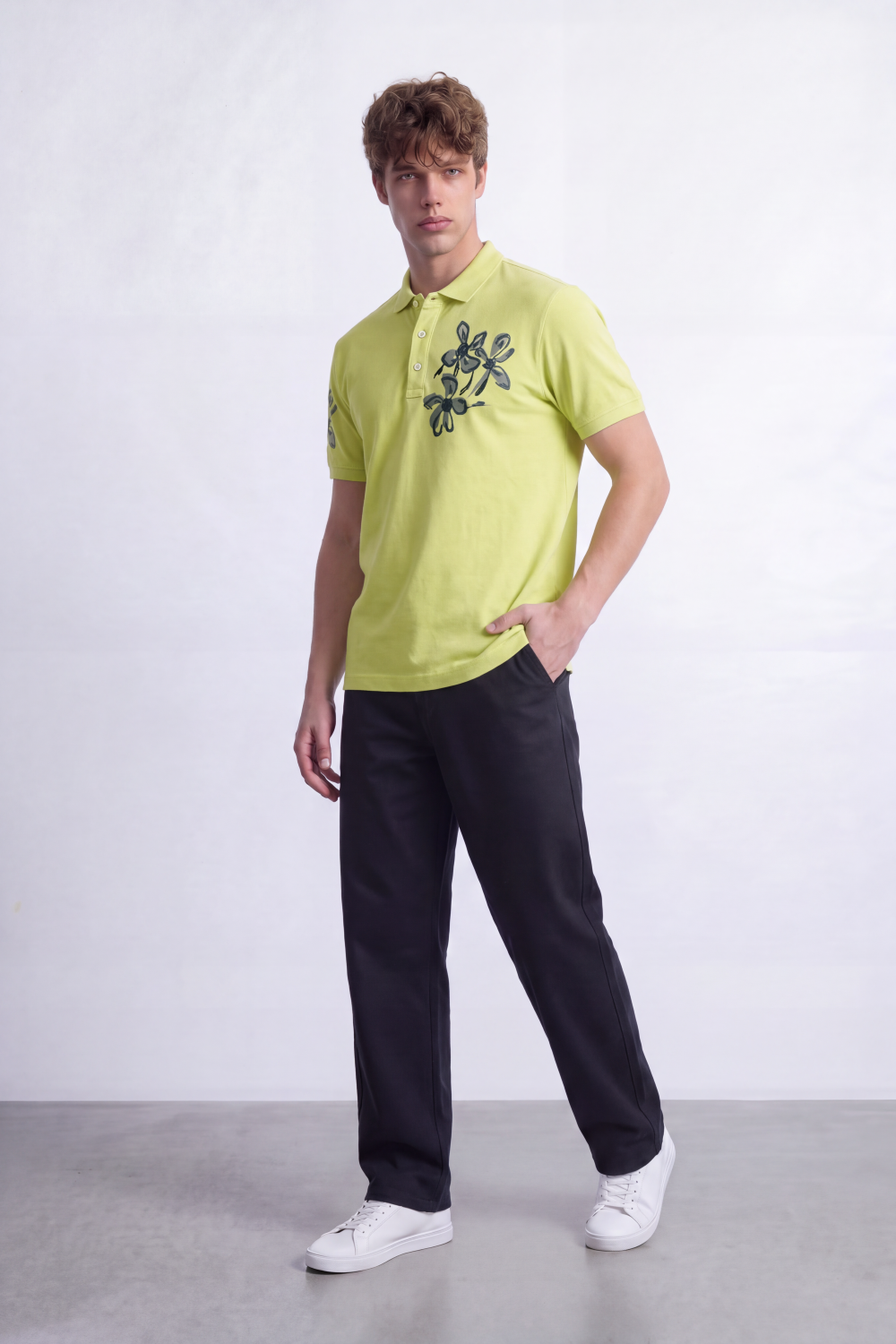 Men's Tomato Store Pique Polo T-Shirt Botanical Floral Graphic Chest And Sleeve Detail