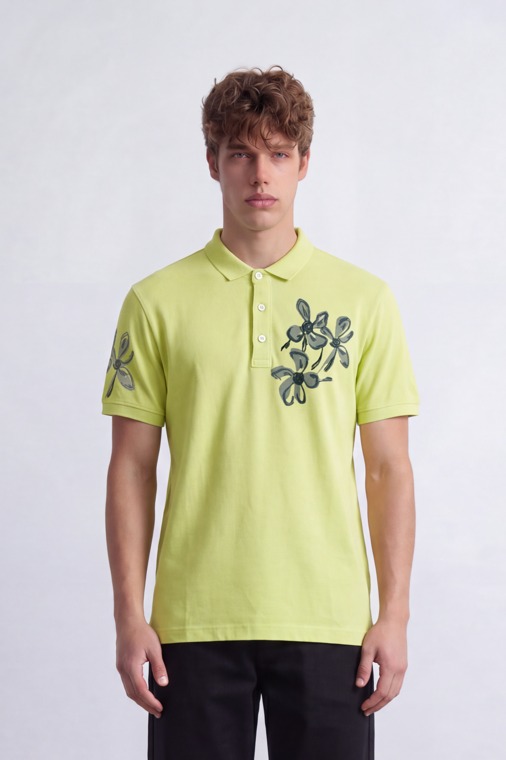 Men's Tomato Store Pique Polo T-Shirt Botanical Floral Graphic Chest And Sleeve Detail
