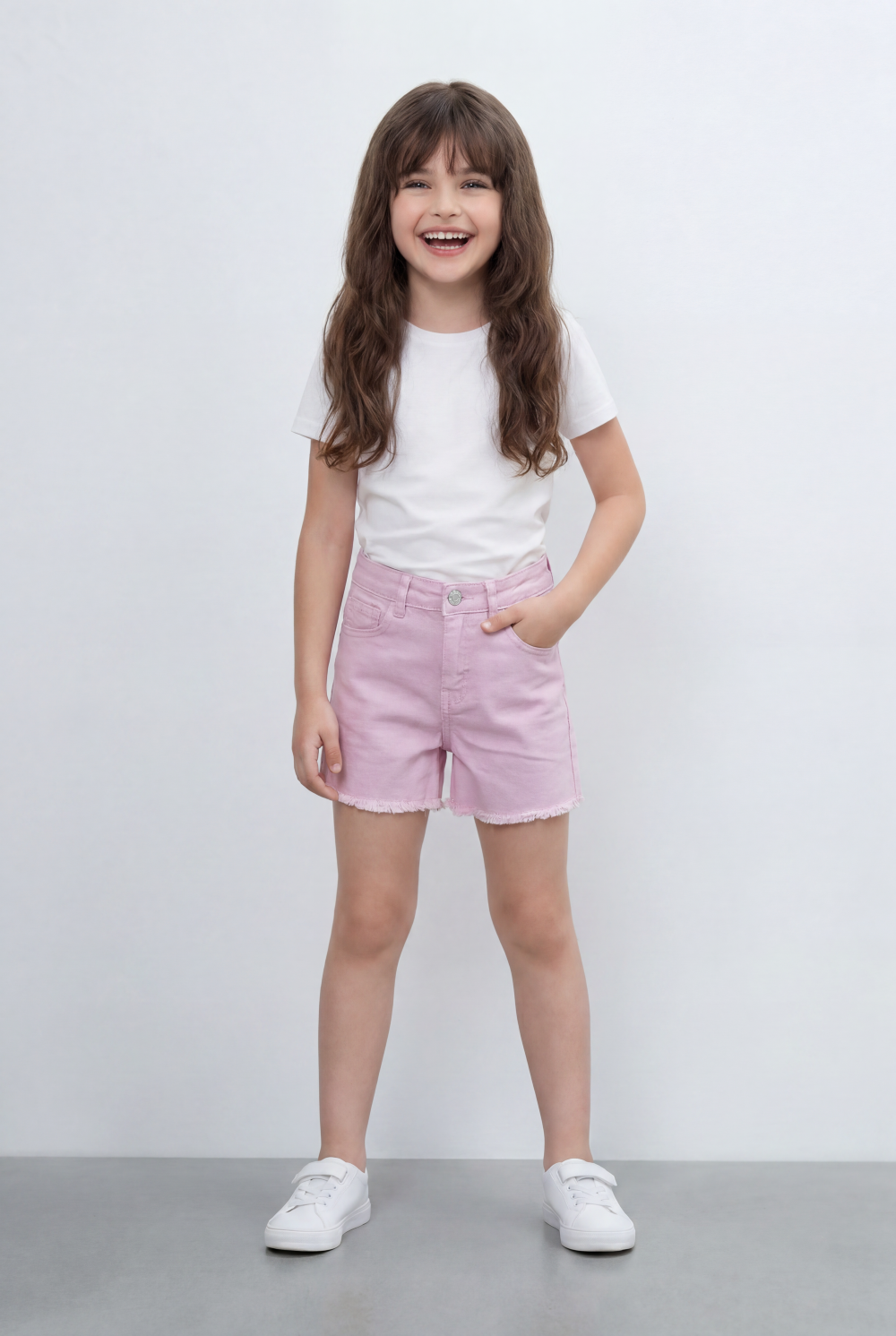 Girl’s Tomato Store Denim Shorts Classic Five Pocket Design Raw Frayed Hem Regular Fit