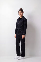 Women's Tomato Store Jacket Contrast Stitching Button Front Dual Patch Pockets Cropped Oversize