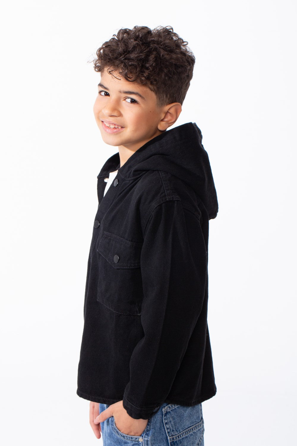 Boy's Hooded Denim Jacket - Box Fit with Snap Buttons – Tomato Store