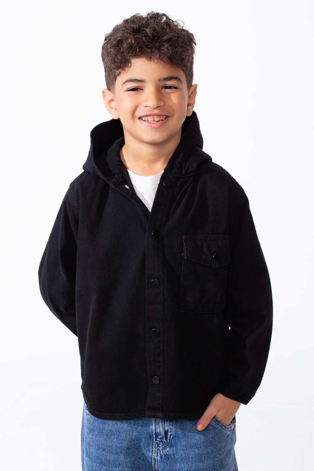 Boy's Hooded Denim Jacket - Box Fit with Snap Buttons – Tomato Store
