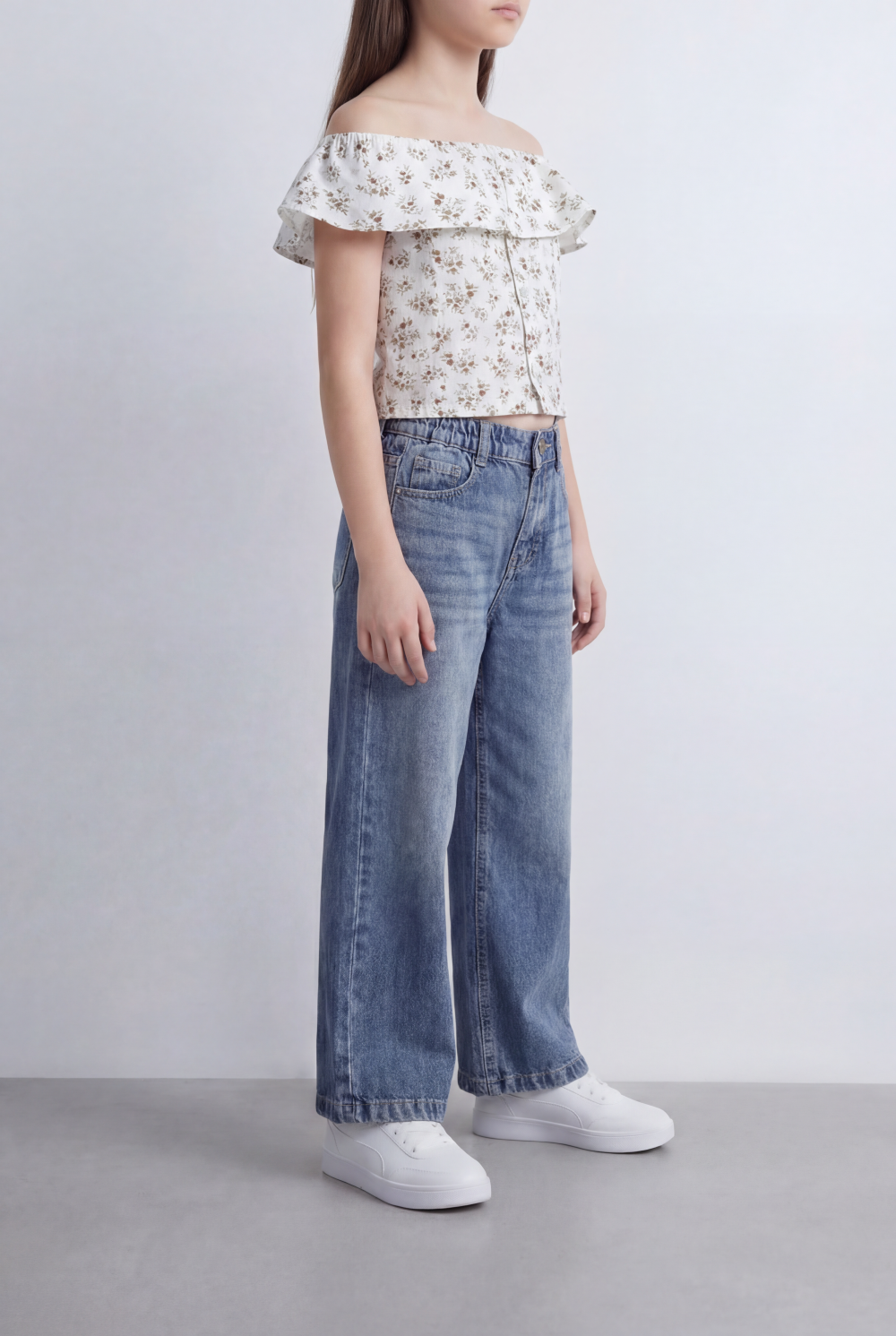 Girl's Tomato Store Wide Leg Denim High Rise Fit Classic Five Pocket Design Button Closure Belt Loops