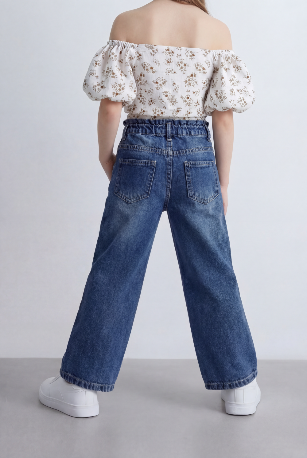 Girl's Tomato Store Wide Leg Denim High Rise Fit Classic Five Pocket Design Button Closure Belt Loops
