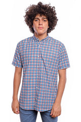 Men's Tomato Store Summer Woven Check Shirt Classic Plaid Pattern Button-Down Collar Short Sleeve Slim Fit