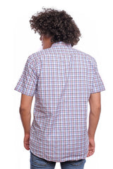 Men's Tomato Store Summer Woven Check Shirt Classic Plaid Pattern Button-Down Collar Short Sleeve Slim Fit