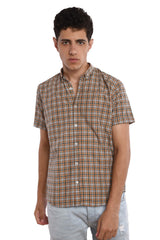 Men's Tomato Store Summer Lightweight Poplin Shirt Mini Check Pattern Short Sleeve Button Front