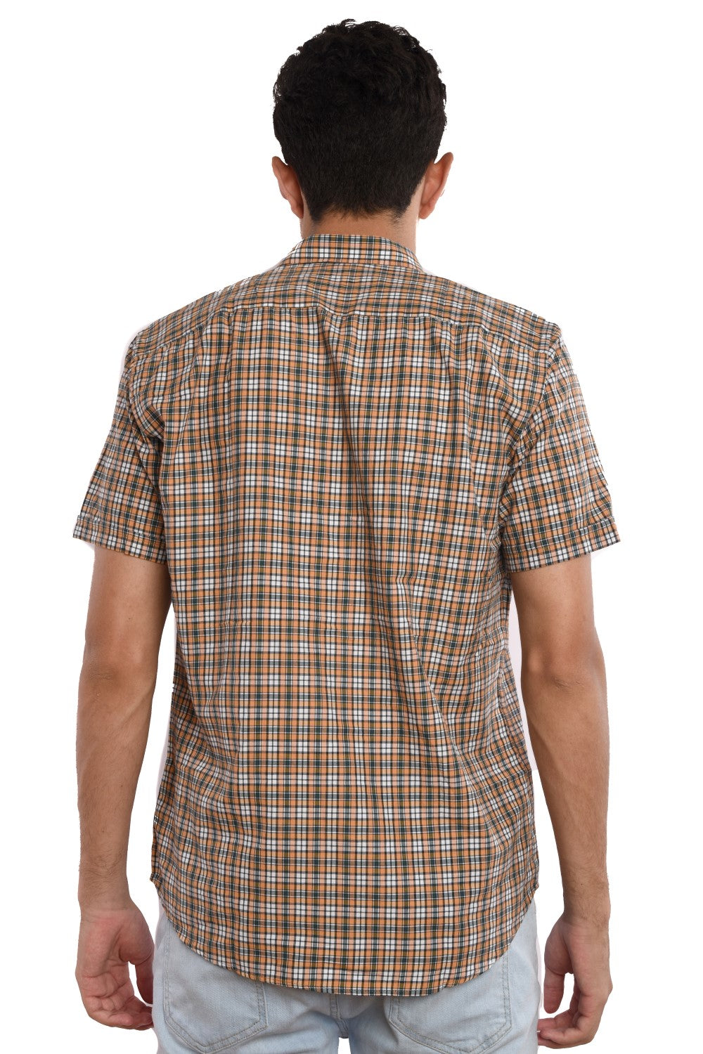 Men's Tomato Store Summer Lightweight Poplin Shirt Mini Check Pattern Short Sleeve Button Front