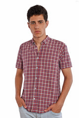 Men's Tomato Store Summer Lightweight Poplin Shirt Mini Check Pattern Short Sleeve Button Front