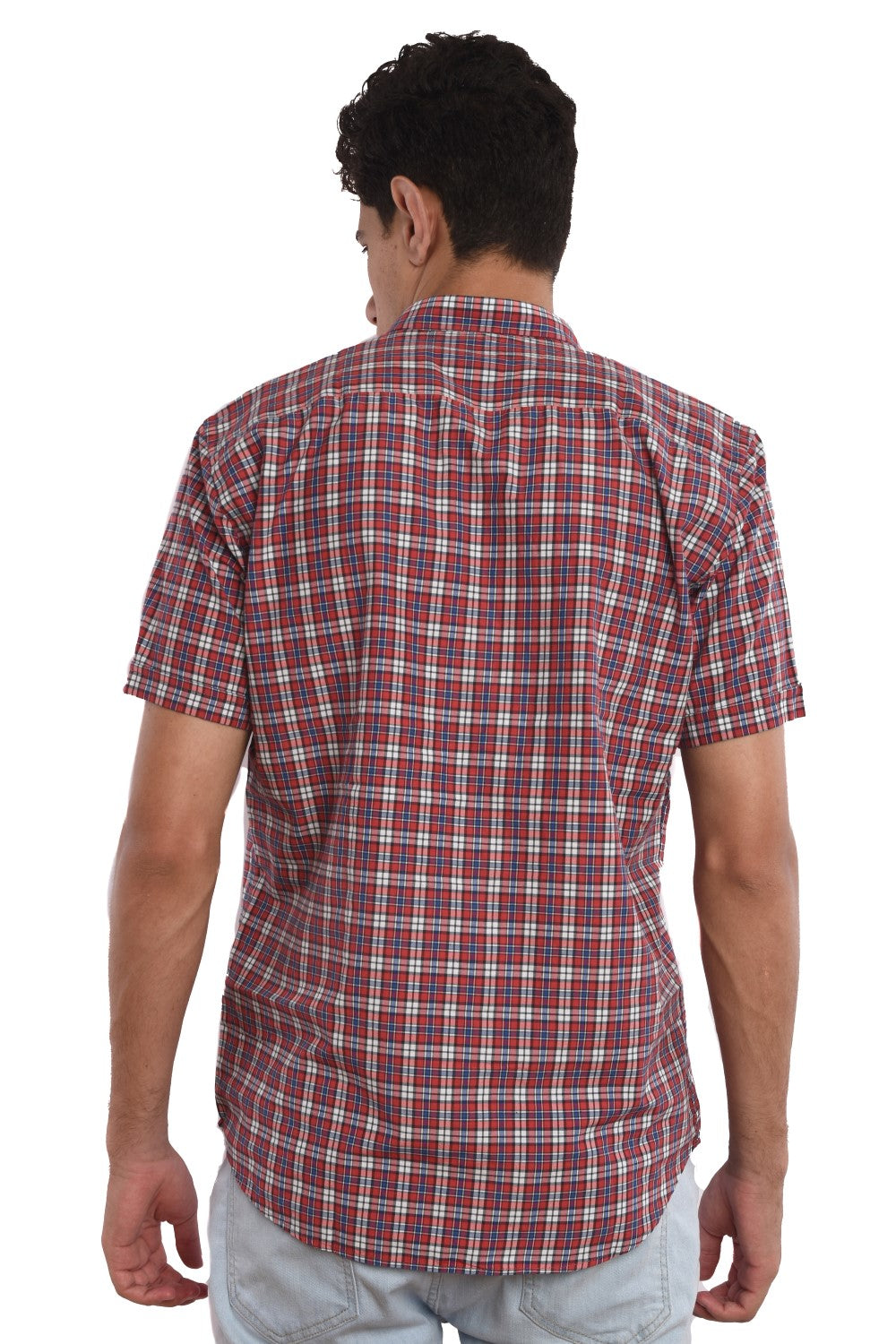 Men's Tomato Store Summer Lightweight Poplin Shirt Mini Check Pattern Short Sleeve Button Front