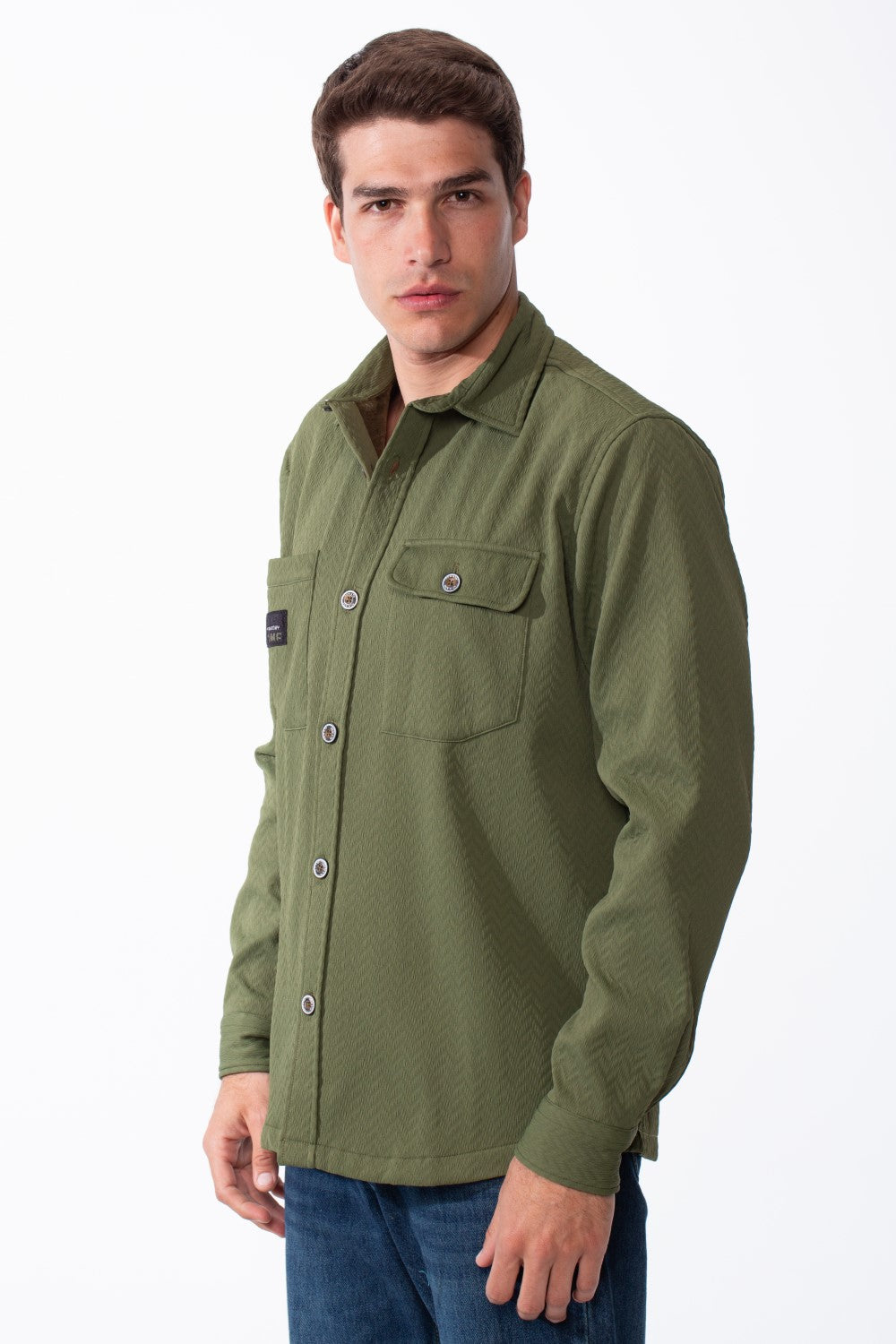 Men's Classic Collar Functional Dual Chest Pockets Tailored Long Sleeves Buttoned Cuffs Textured Patterned Fabric Regular Fit Shirt