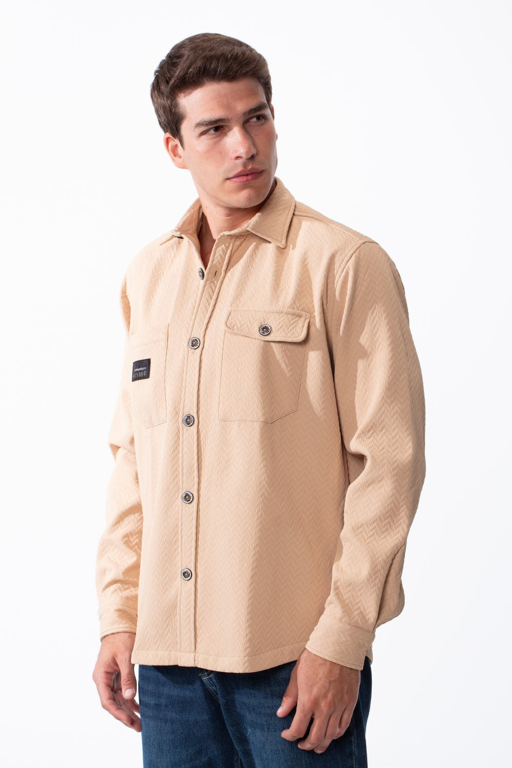 Men's Classic Collar Functional Dual Chest Pockets Tailored Long Sleeves Buttoned Cuffs Textured Patterned Fabric Regular Fit Shirt