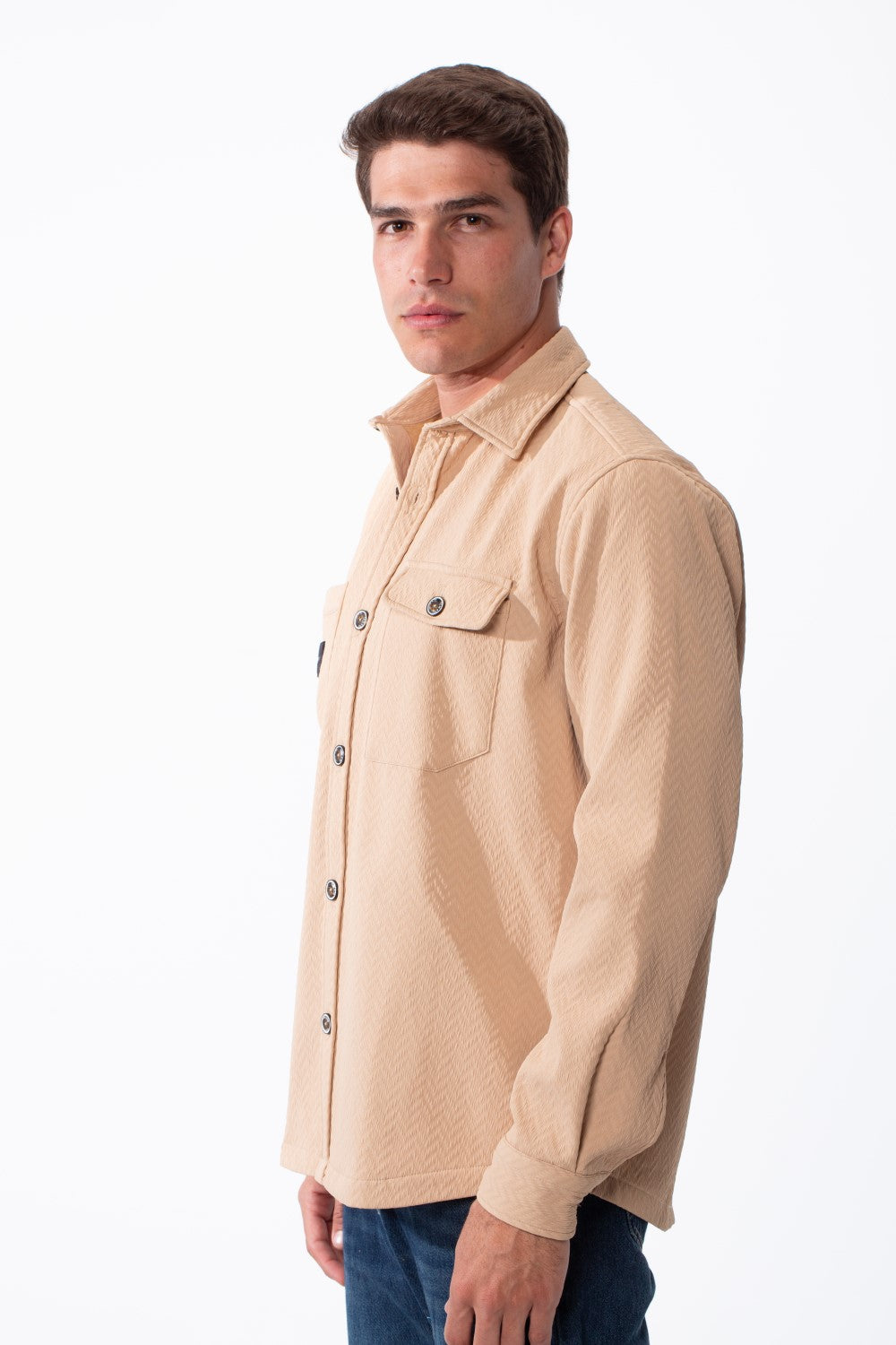 Men's Classic Collar Functional Dual Chest Pockets Tailored Long Sleeves Buttoned Cuffs Textured Patterned Fabric Regular Fit Shirt