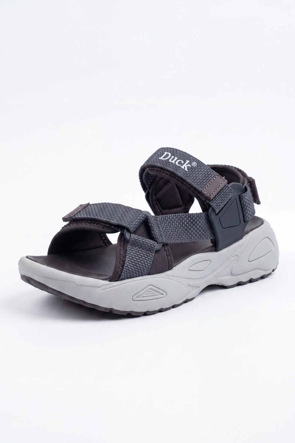 Men’s Tomato Store Grip Trek Duck Sandals Woven Strap Texture Across Adjustable Hook And Loop Bands Logo Detail