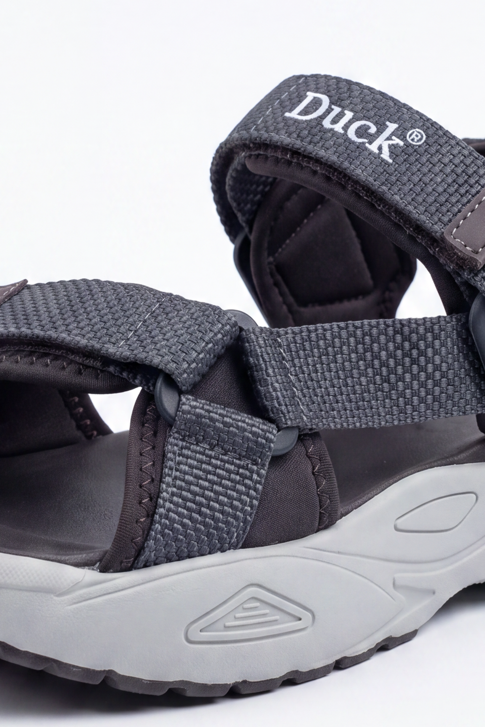 Men’s Tomato Store Grip Trek Duck Sandals Woven Strap Texture Across Adjustable Hook And Loop Bands Logo Detail