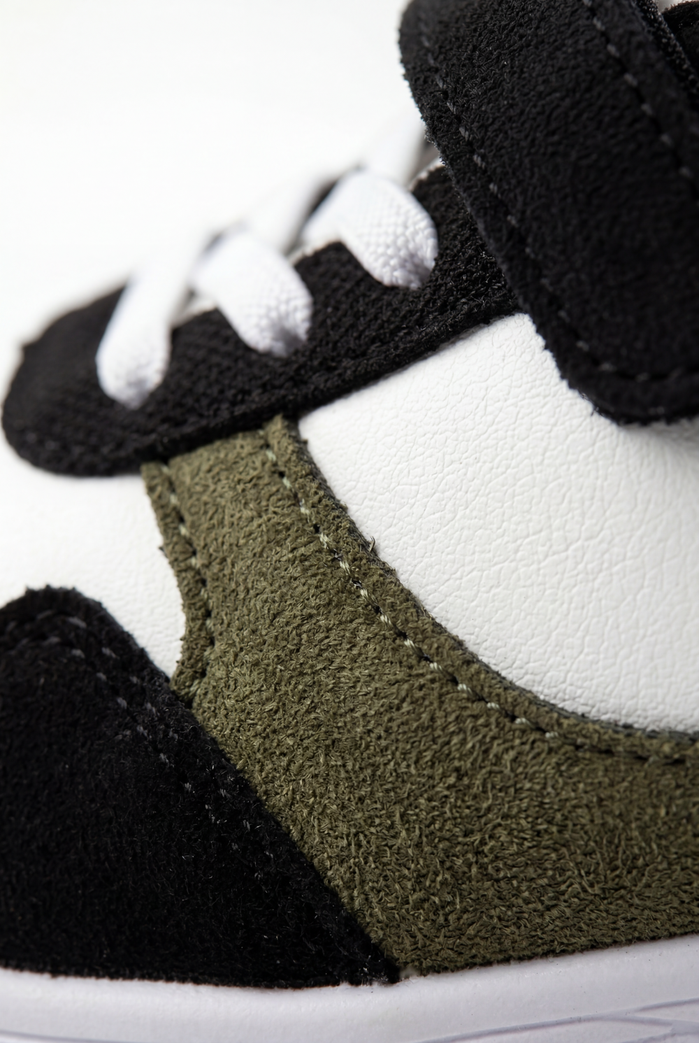 Boy's Suede Sport Sneaker Multi-Textured Appearance Padded Collar Ankle Support During Play Hook-And-Loop Strap Shoes