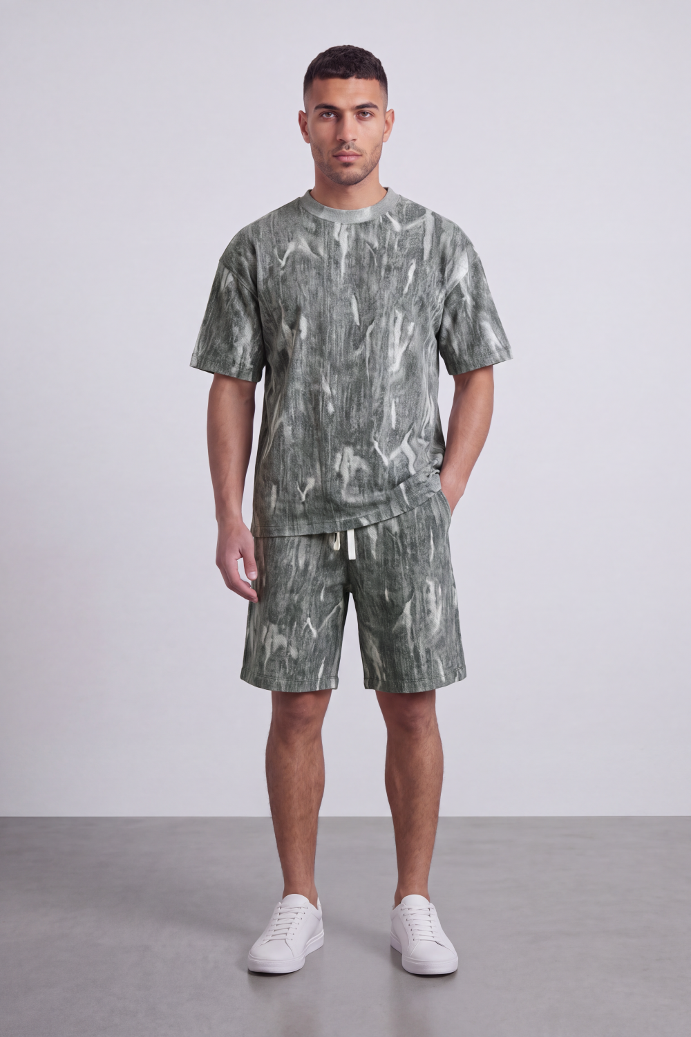 Men's Tomato Store Washed Co-Ord Set Abstract Brush Effect Soft Textured Finish Relaxed Fit Outfit