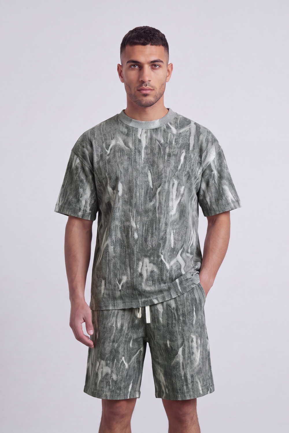 Men's Tomato Store Washed Co-Ord Set Abstract Brush Effect Soft Textured Finish Relaxed Fit Outfit