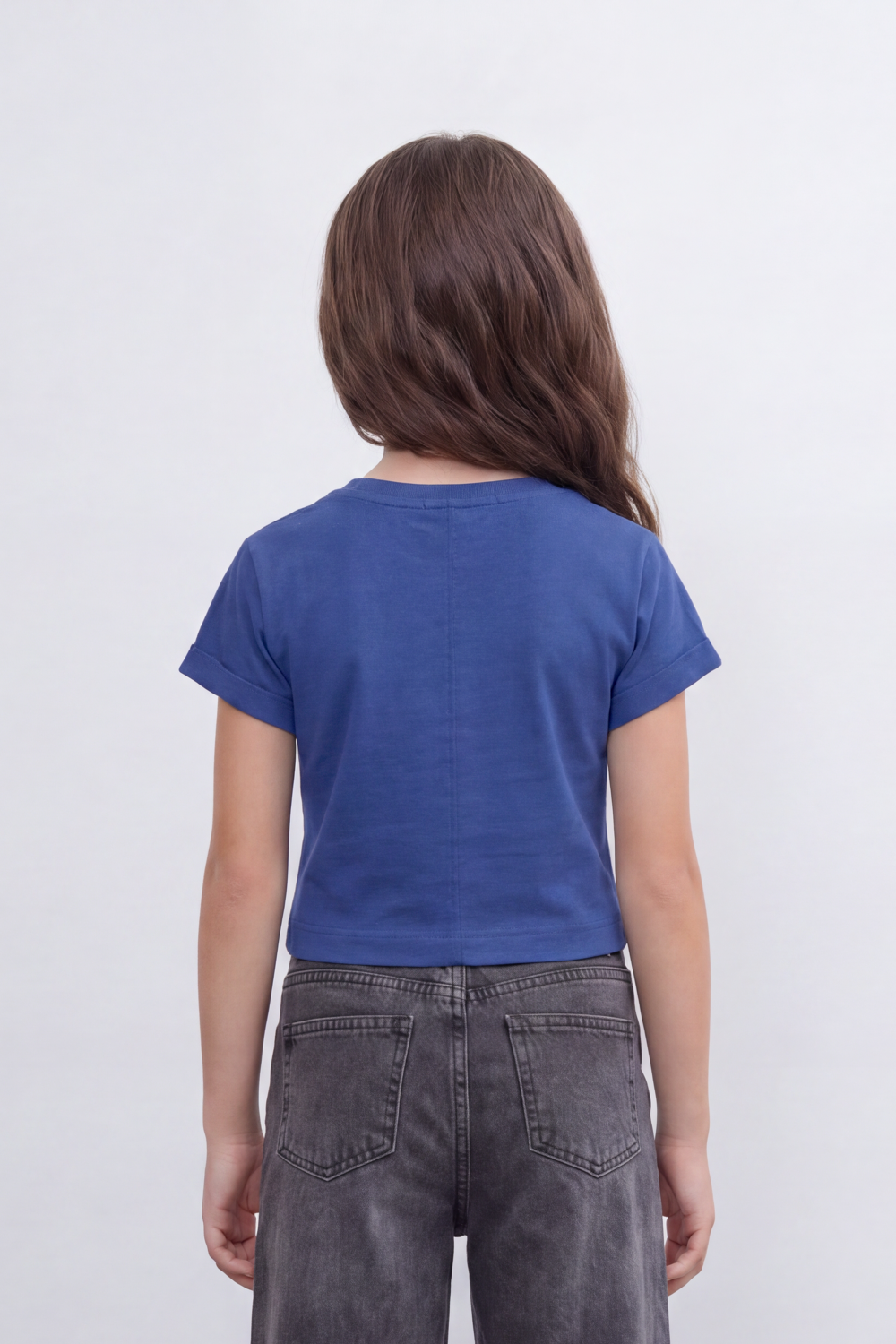 Girl's Tomato Store Bright Star Cropped T-Shirt Front Brush Star Graphic Mixed With Handwritten Script Quote Plain Slim Fit
