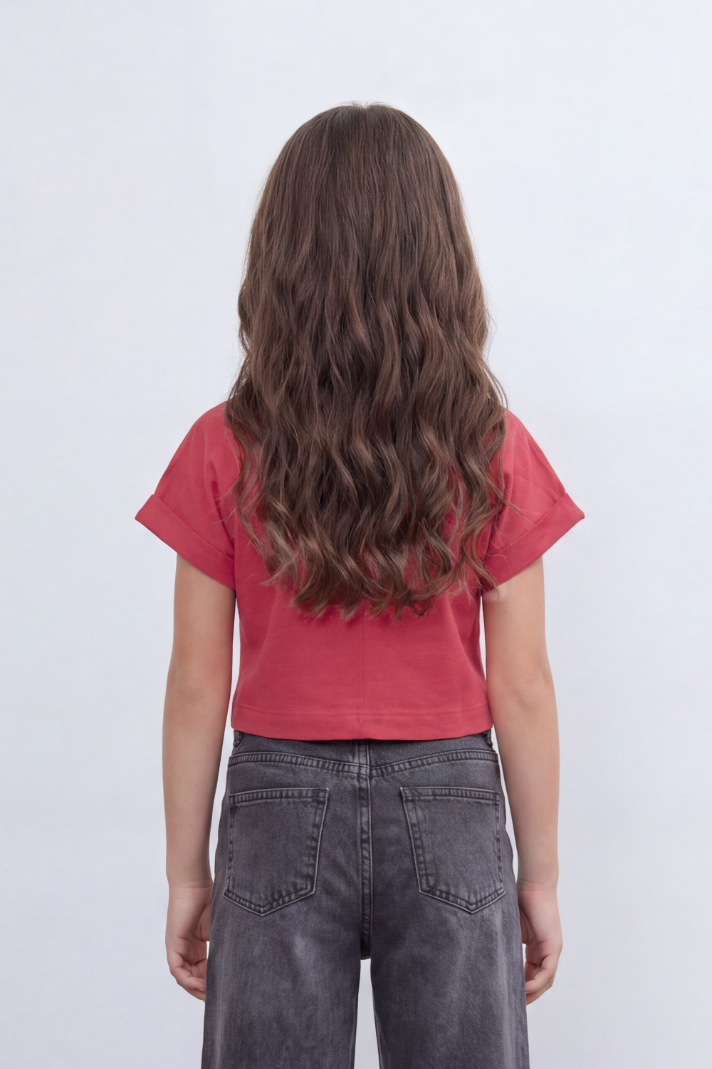 Girl's Tomato Store Bright Star Cropped T-Shirt Front Brush Star Graphic Mixed With Handwritten Script Quote Plain Slim Fit