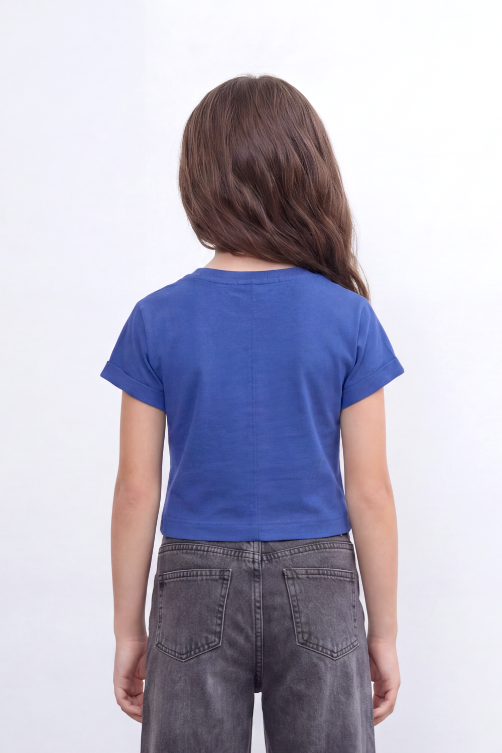 Girl's Tomato Store Bright Star Cropped T-Shirt Front Brush Star Graphic Mixed With Handwritten Script Quote Plain Slim Fit