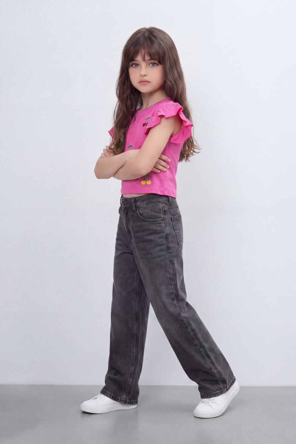 Girl's Tomato Store Cherry Pop Cropped T-Shirt Scattered Mini Cherry Artwork On Clean Plain