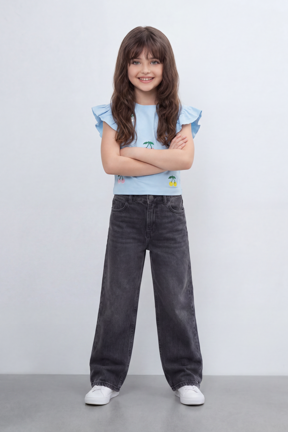 Girl's Tomato Store Cherry Pop Cropped T-Shirt Scattered Mini Cherry Artwork On Clean Plain