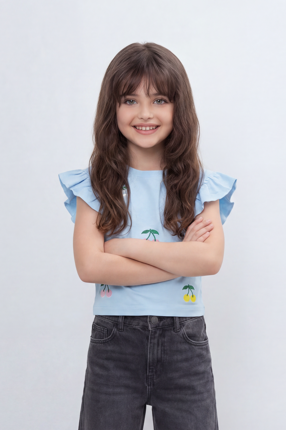 Girl's Tomato Store Cherry Pop Cropped T-Shirt Scattered Mini Cherry Artwork On Clean Plain