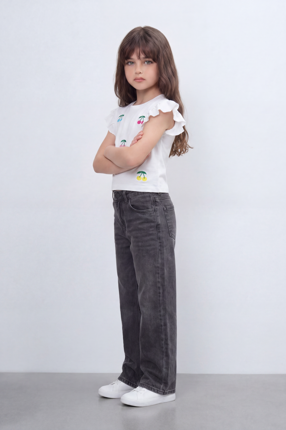 Girl's Tomato Store Cherry Pop Cropped T-Shirt Scattered Mini Cherry Artwork On Clean Plain