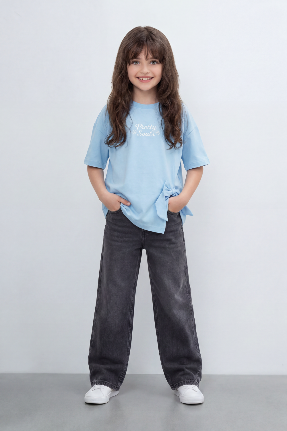 Girl's Tomato Store T-Shirt Pretty Souls Bow Knot Detail Oversize