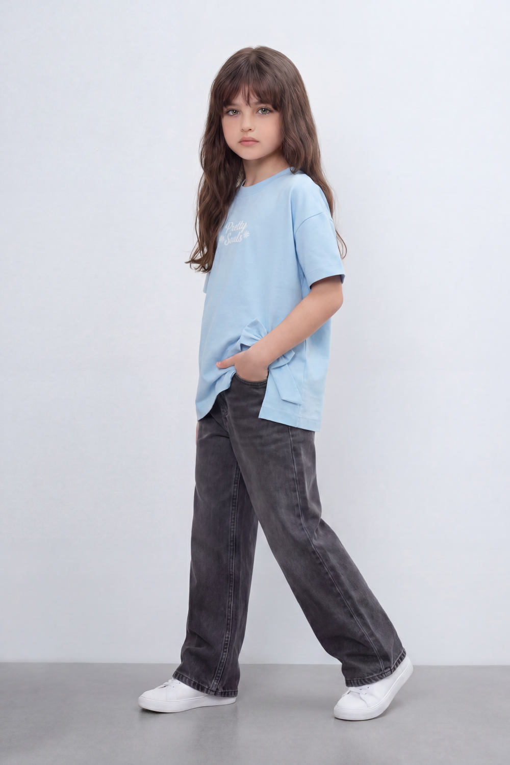 Girl's Tomato Store T-Shirt Pretty Souls Bow Knot Detail Oversize