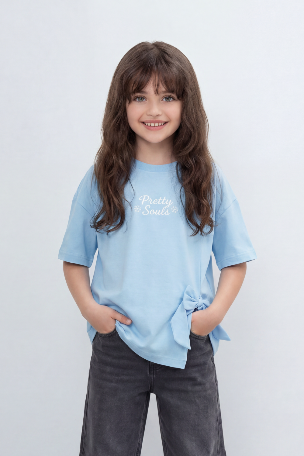 Girl's Tomato Store T-Shirt Pretty Souls Bow Knot Detail Oversize