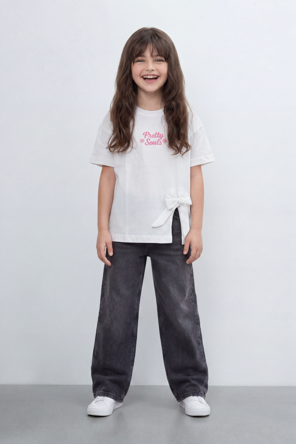 Girl's Tomato Store T-Shirt Pretty Souls Bow Knot Detail Oversize