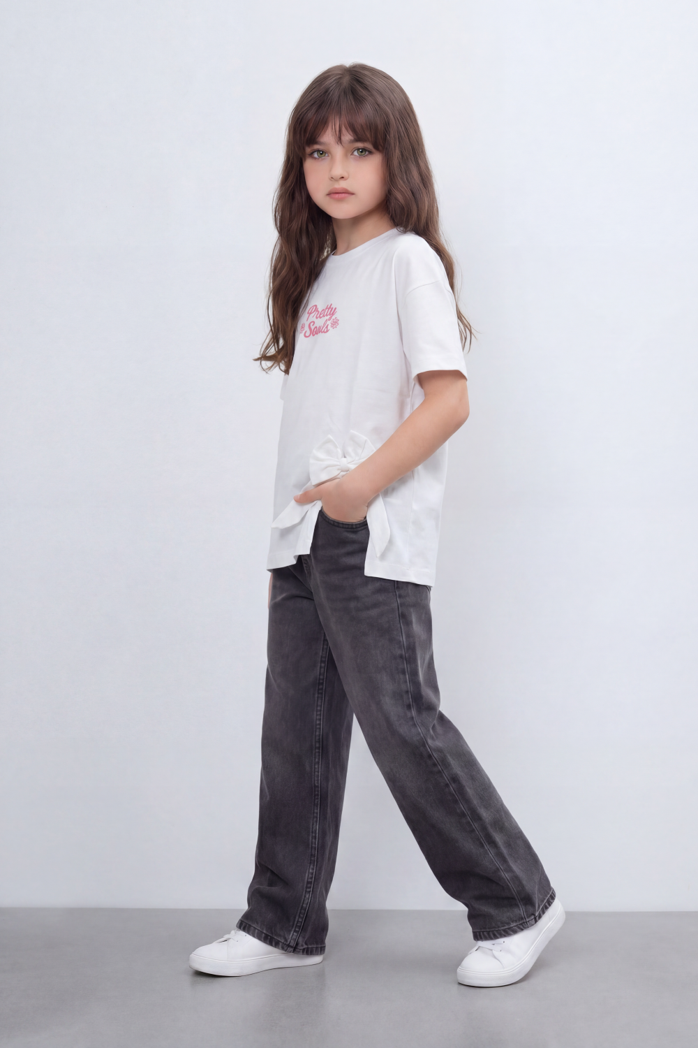 Girl's Tomato Store T-Shirt Pretty Souls Bow Knot Detail Oversize