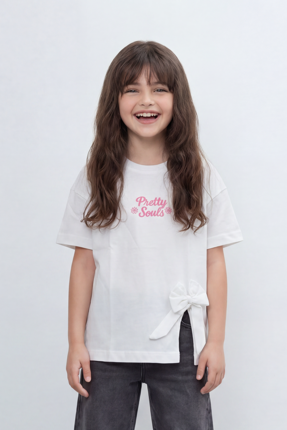 Girl's Tomato Store T-Shirt Pretty Souls Bow Knot Detail Oversize