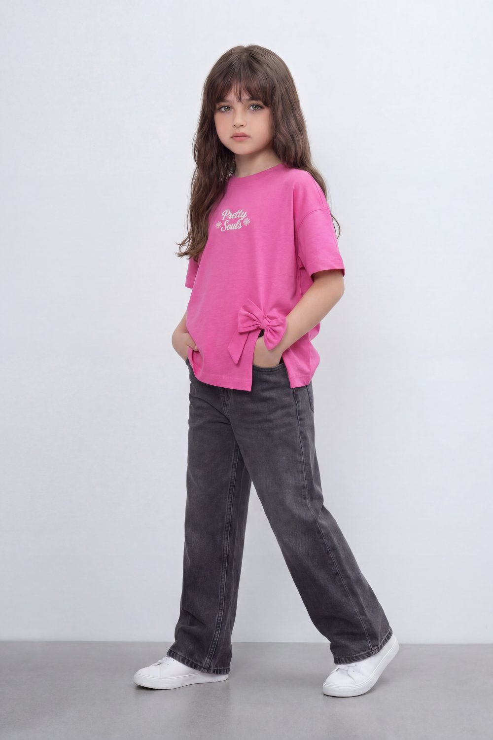 Girl's Tomato Store T-Shirt Pretty Souls Bow Knot Detail Oversize