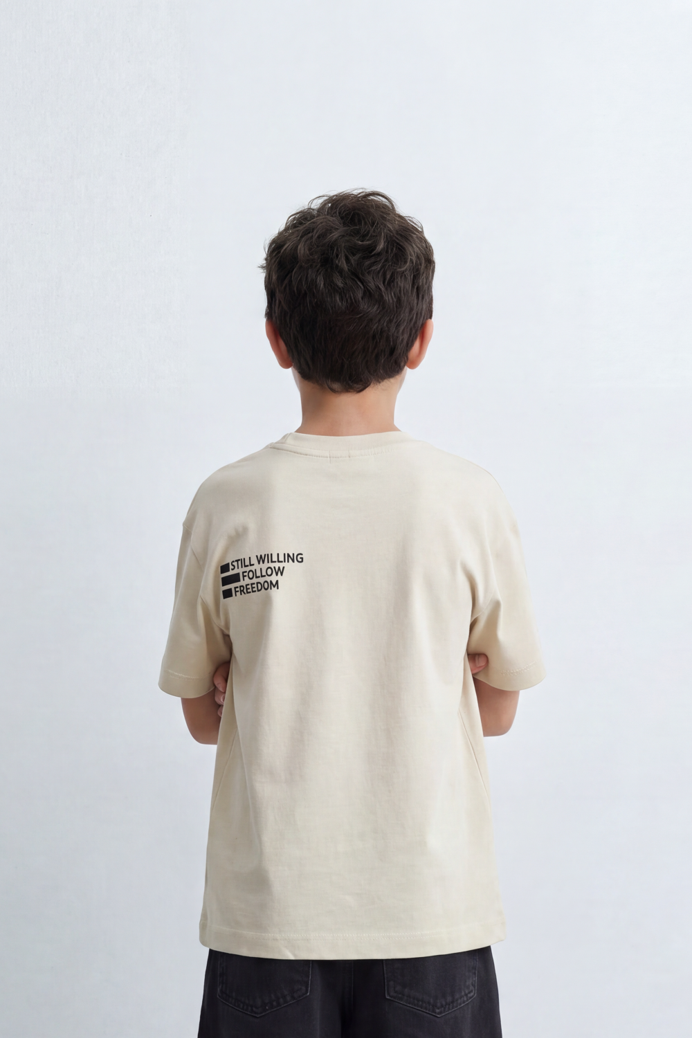 Boy's Tomato Store Freedom Note T-Shirt Soft Washed Surface Plain Front Back Mini Statement Typography Patch Oversized