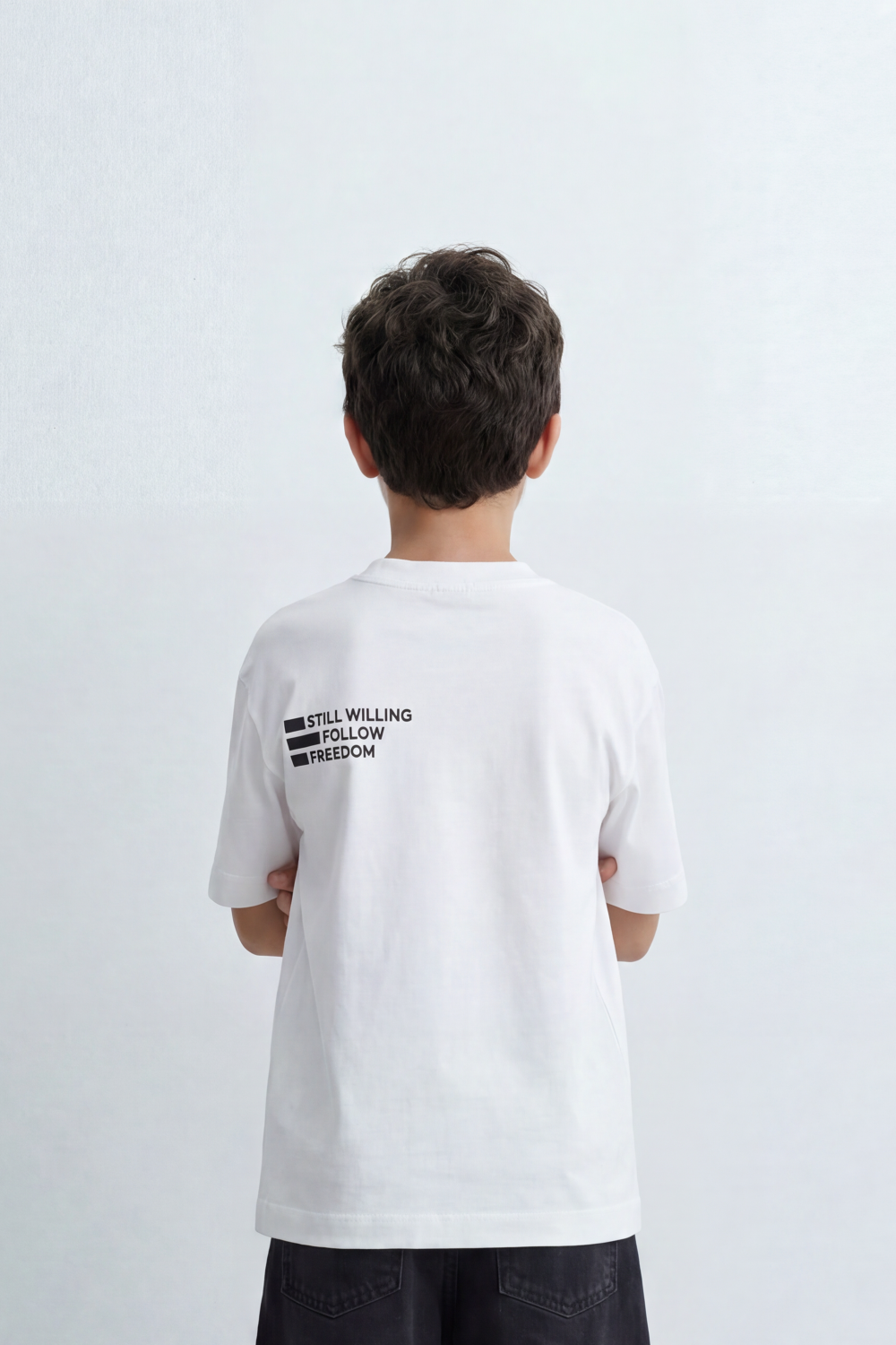 Boy's Tomato Store Freedom Note T-Shirt Soft Washed Surface Plain Front Back Mini Statement Typography Patch Oversized