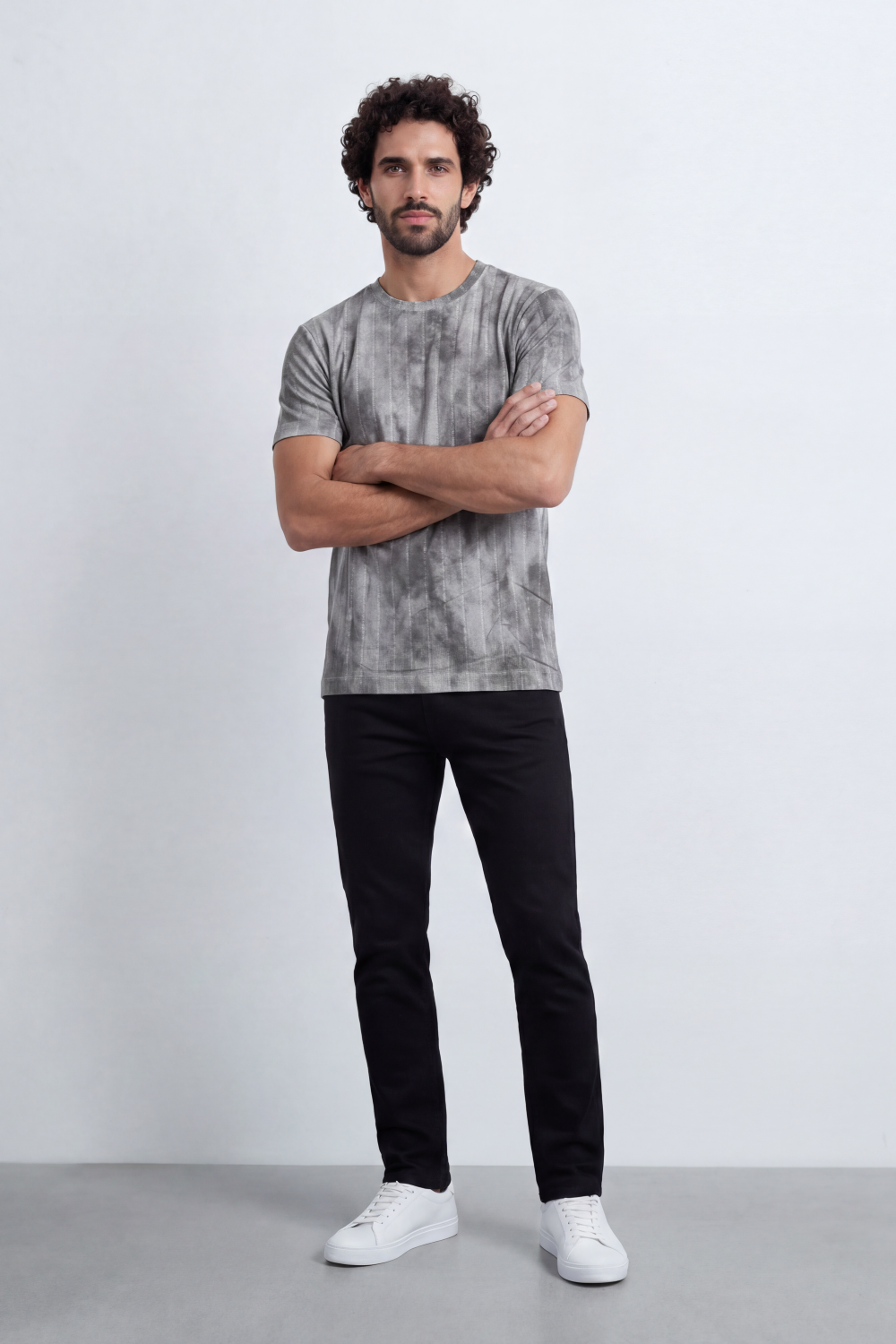 Men’s Tomato Store Vertical Fade T-Shirt Washed Stripe Texture Runs Down Body Tonal Speckle Grain Detail Regular