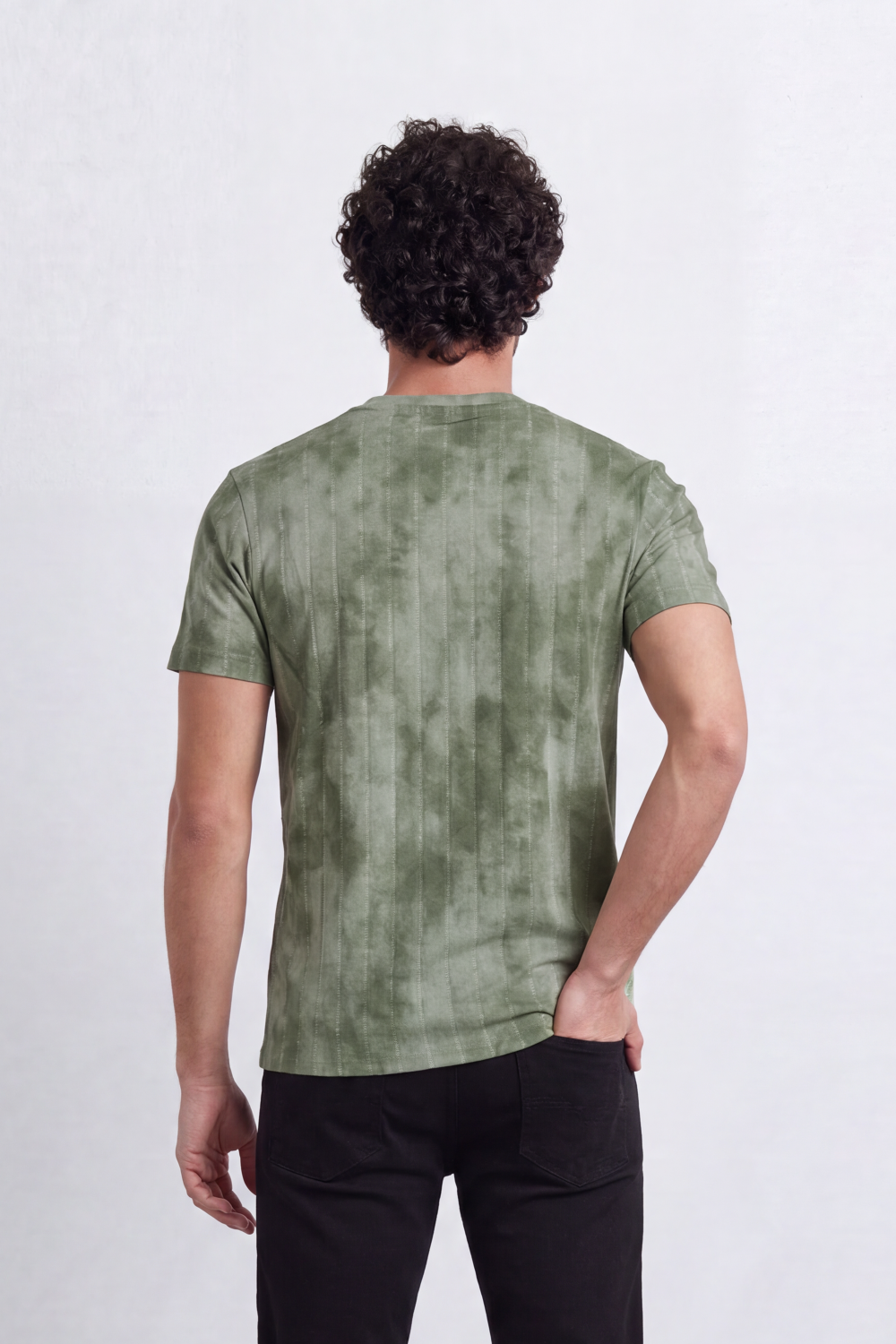 Men’s Tomato Store Vertical Fade T-Shirt Washed Stripe Texture Runs Down Body Tonal Speckle Grain Detail Regular