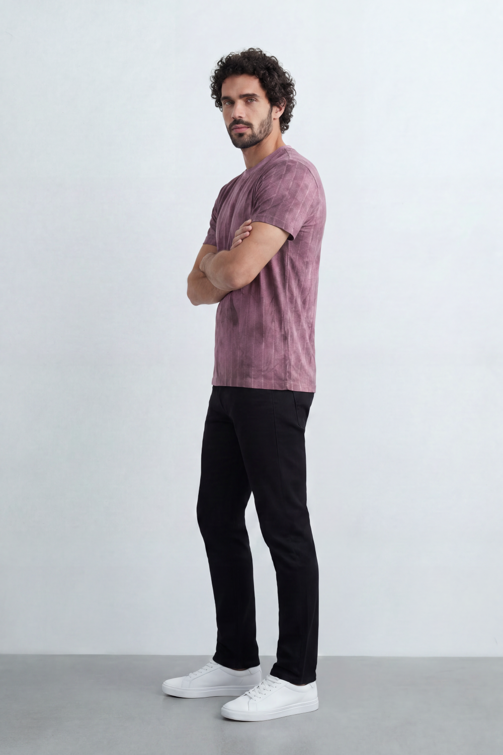 Men’s Tomato Store Vertical Fade T-Shirt Washed Stripe Texture Runs Down Body Tonal Speckle Grain Detail Regular