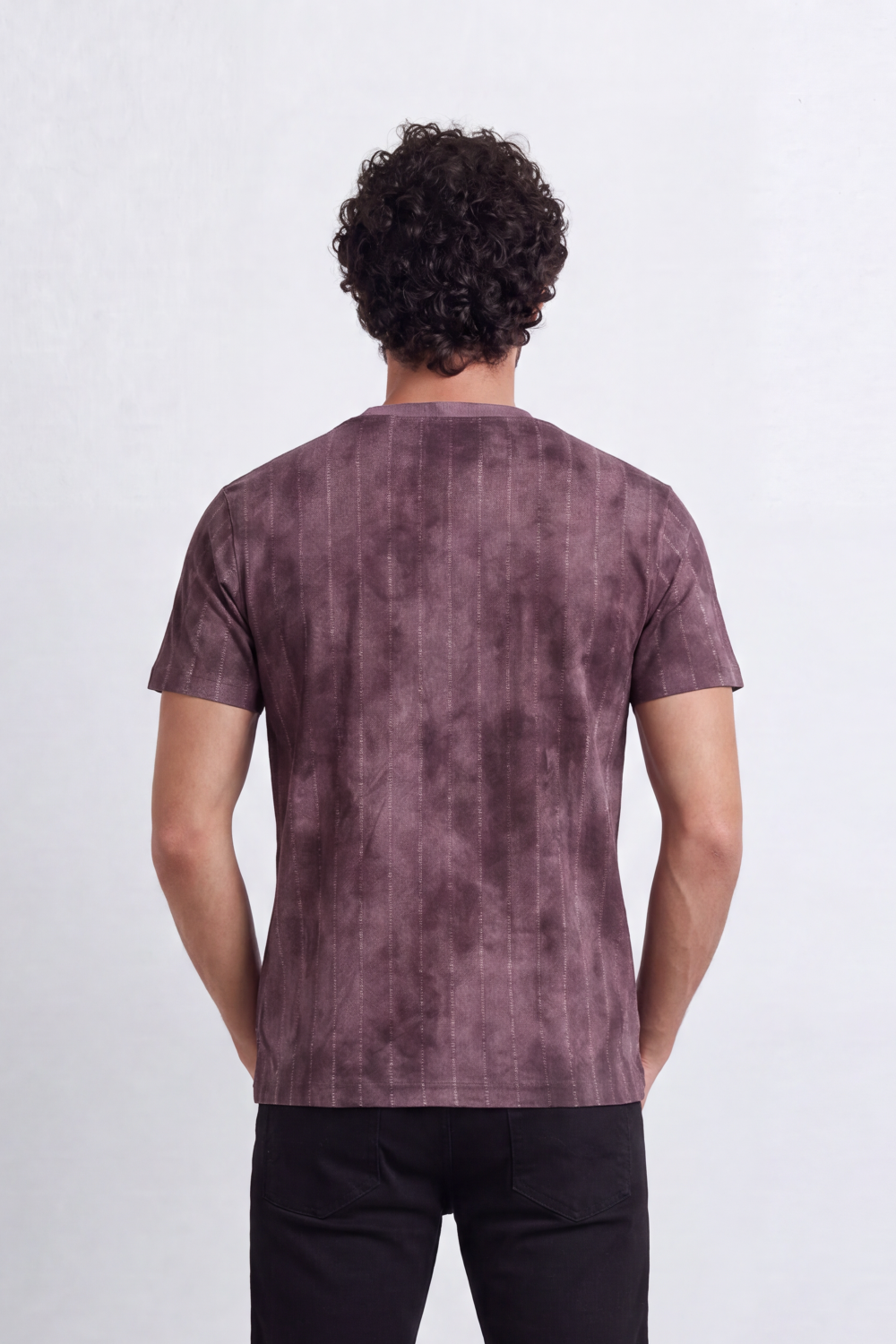 Men’s Tomato Store Vertical Fade T-Shirt Washed Stripe Texture Runs Down Body Tonal Speckle Grain Detail Regular