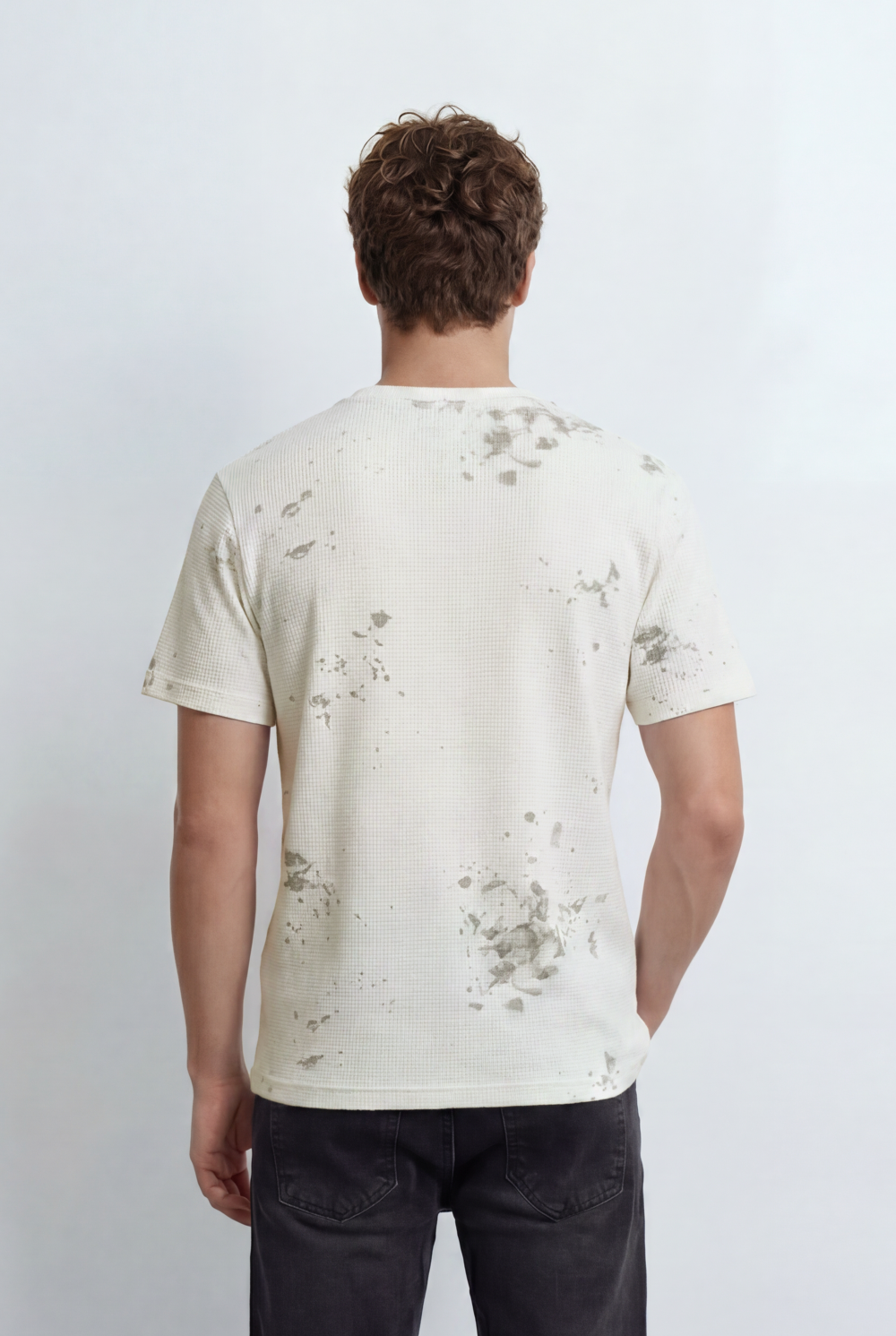 Men’s Tomato Store Textured Waffle T-Shirt With Washed Distress Effect Crew Neck Relaxed Fit