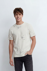 Men’s Tomato Store Textured Waffle T-Shirt With Washed Distress Effect Crew Neck Relaxed Fit