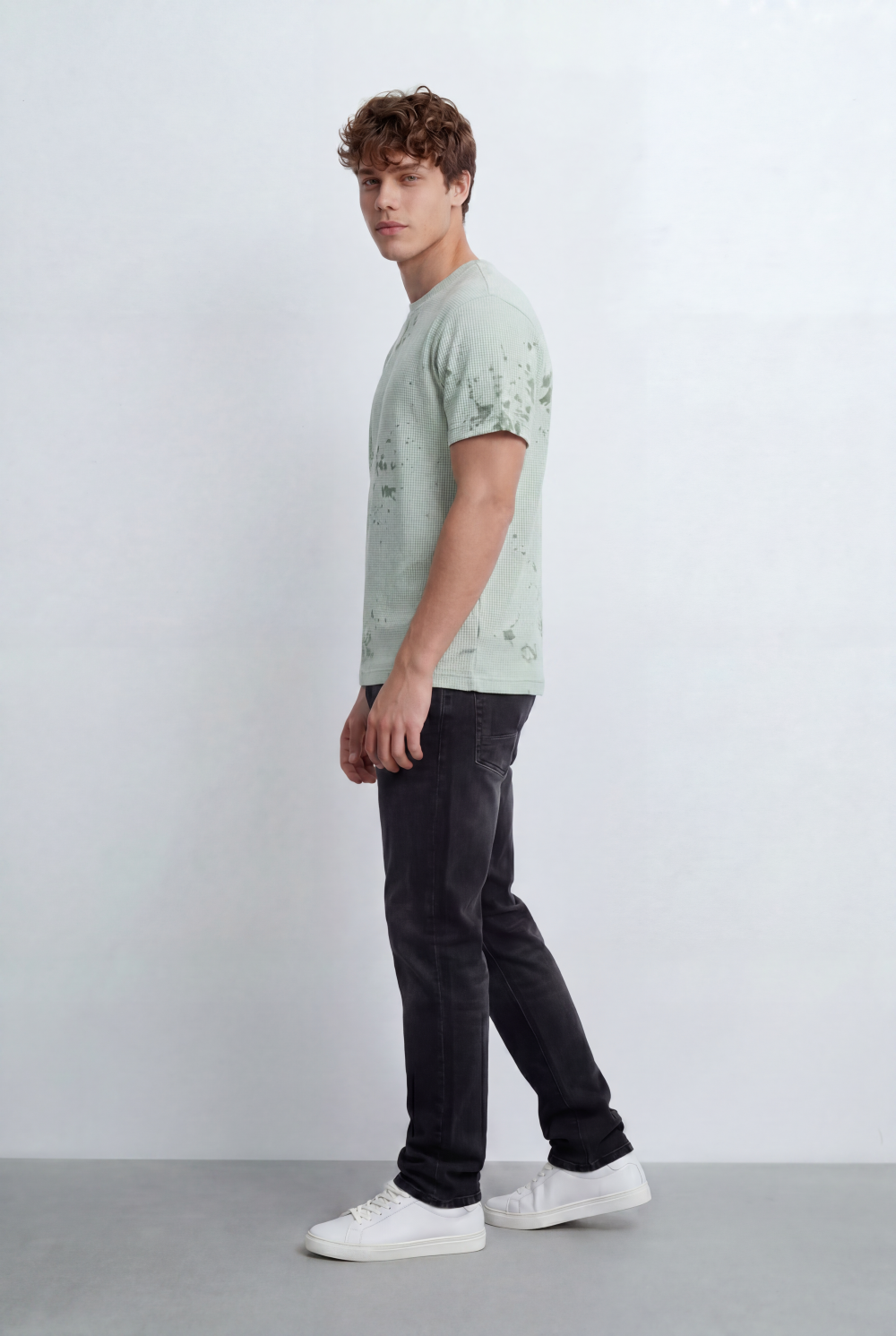 Men’s Tomato Store Textured Waffle T-Shirt With Washed Distress Effect Crew Neck Relaxed Fit
