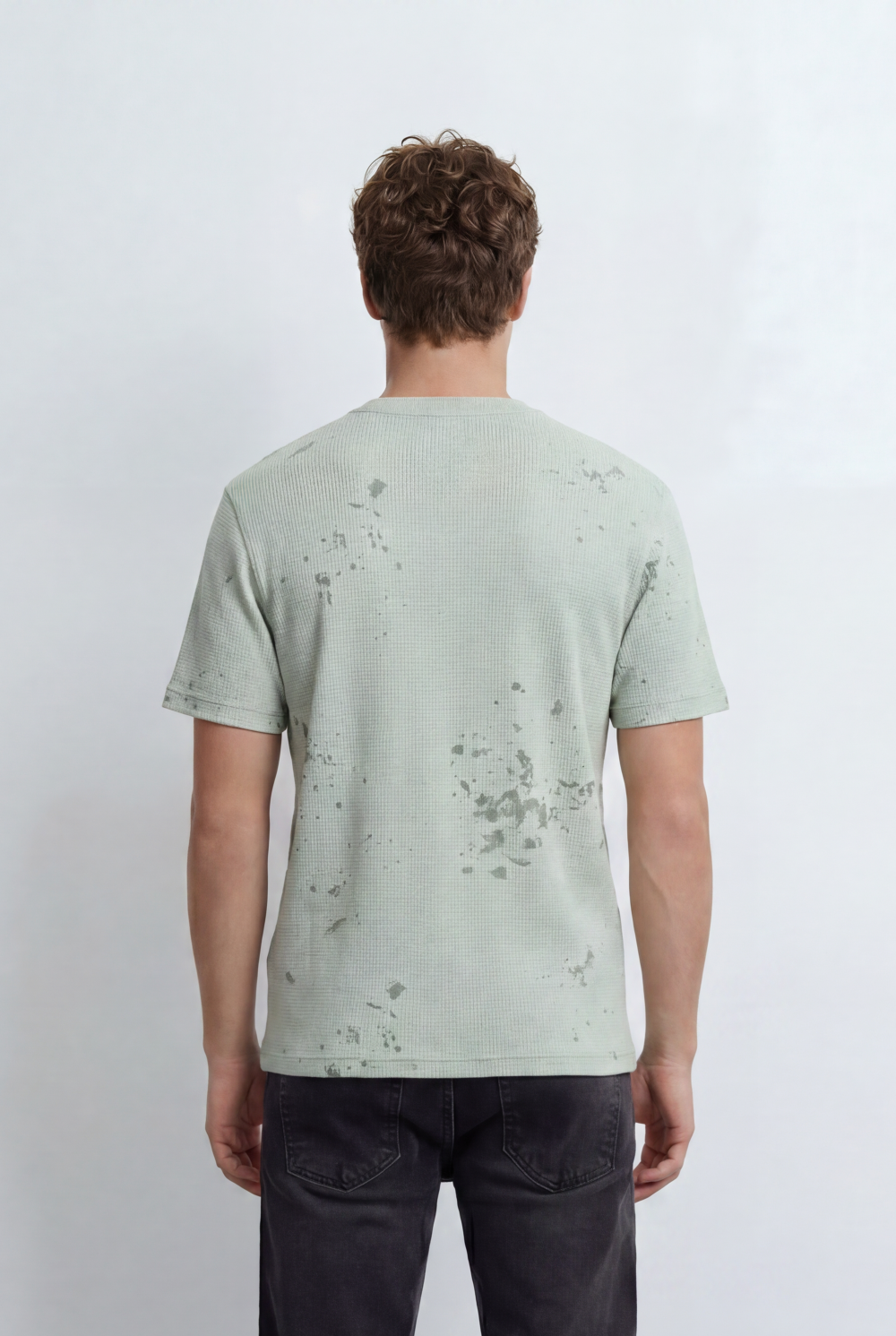 Men’s Tomato Store Textured Waffle T-Shirt With Washed Distress Effect Crew Neck Relaxed Fit