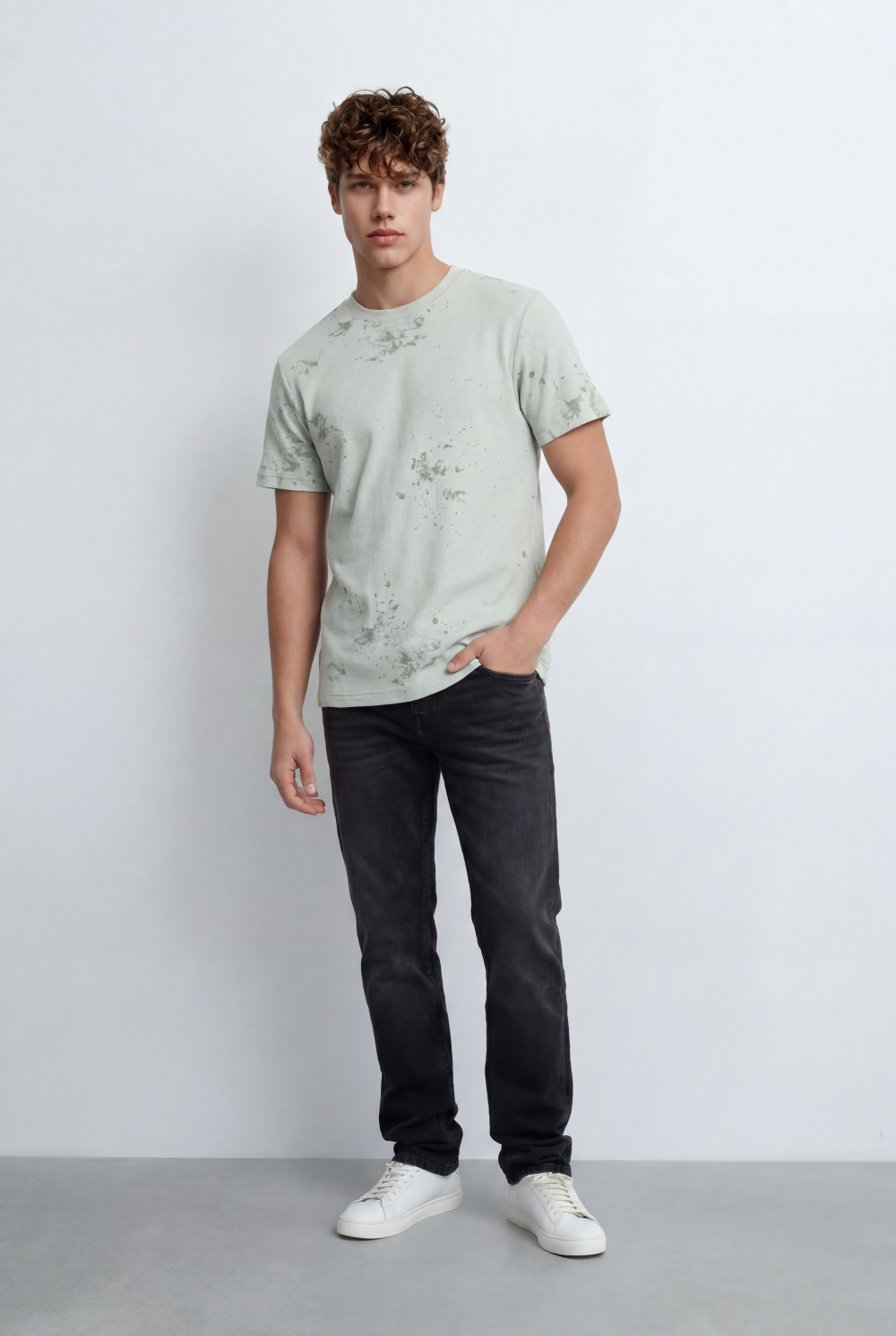 Men’s Tomato Store Textured Waffle T-Shirt With Washed Distress Effect Crew Neck Relaxed Fit