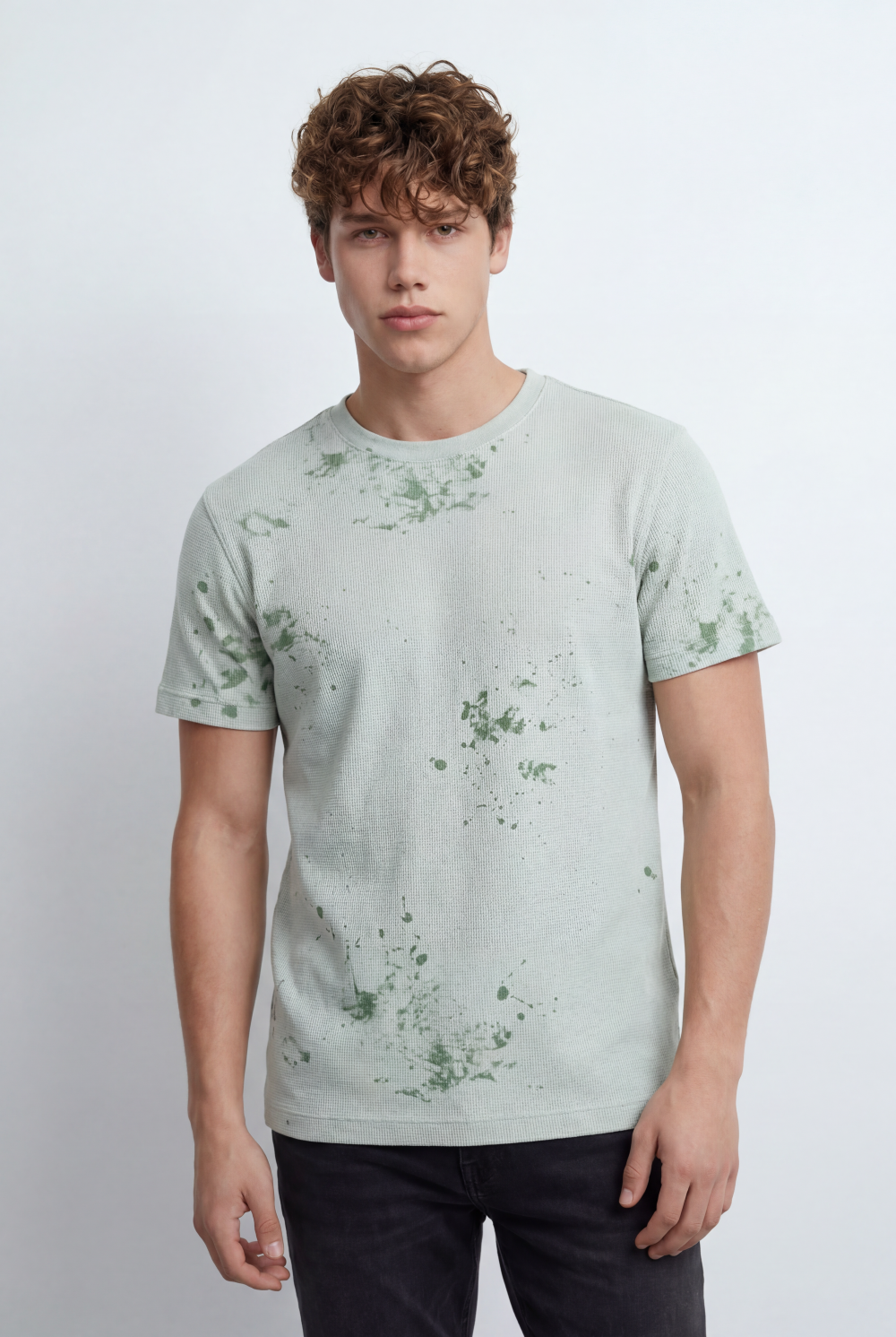 Men’s Tomato Store Textured Waffle T-Shirt With Washed Distress Effect Crew Neck Relaxed Fit
